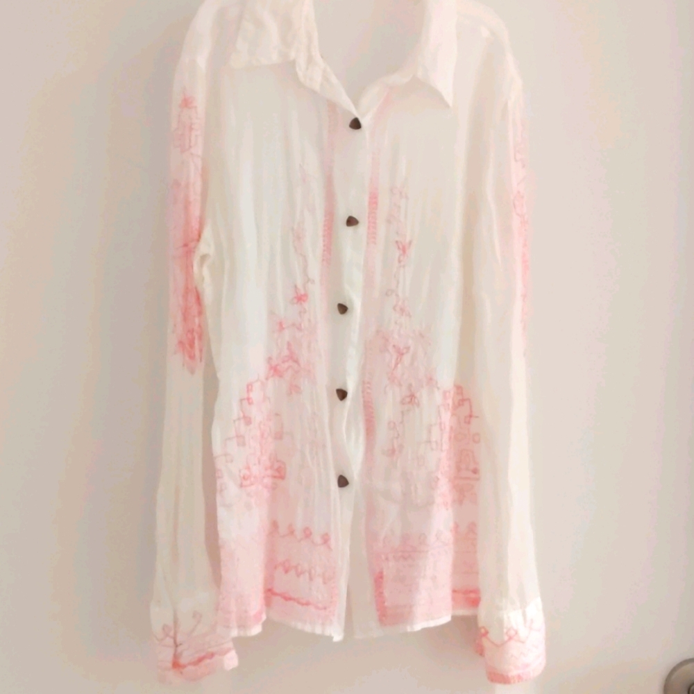 Embroidered cotton button up top
